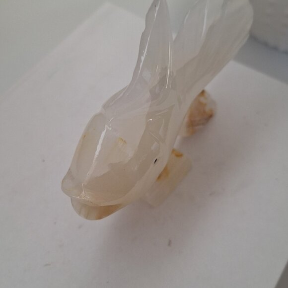 Vintage Carved Onyx Koi Fish Sculpture stone marble figurine - Picture 3 of 3